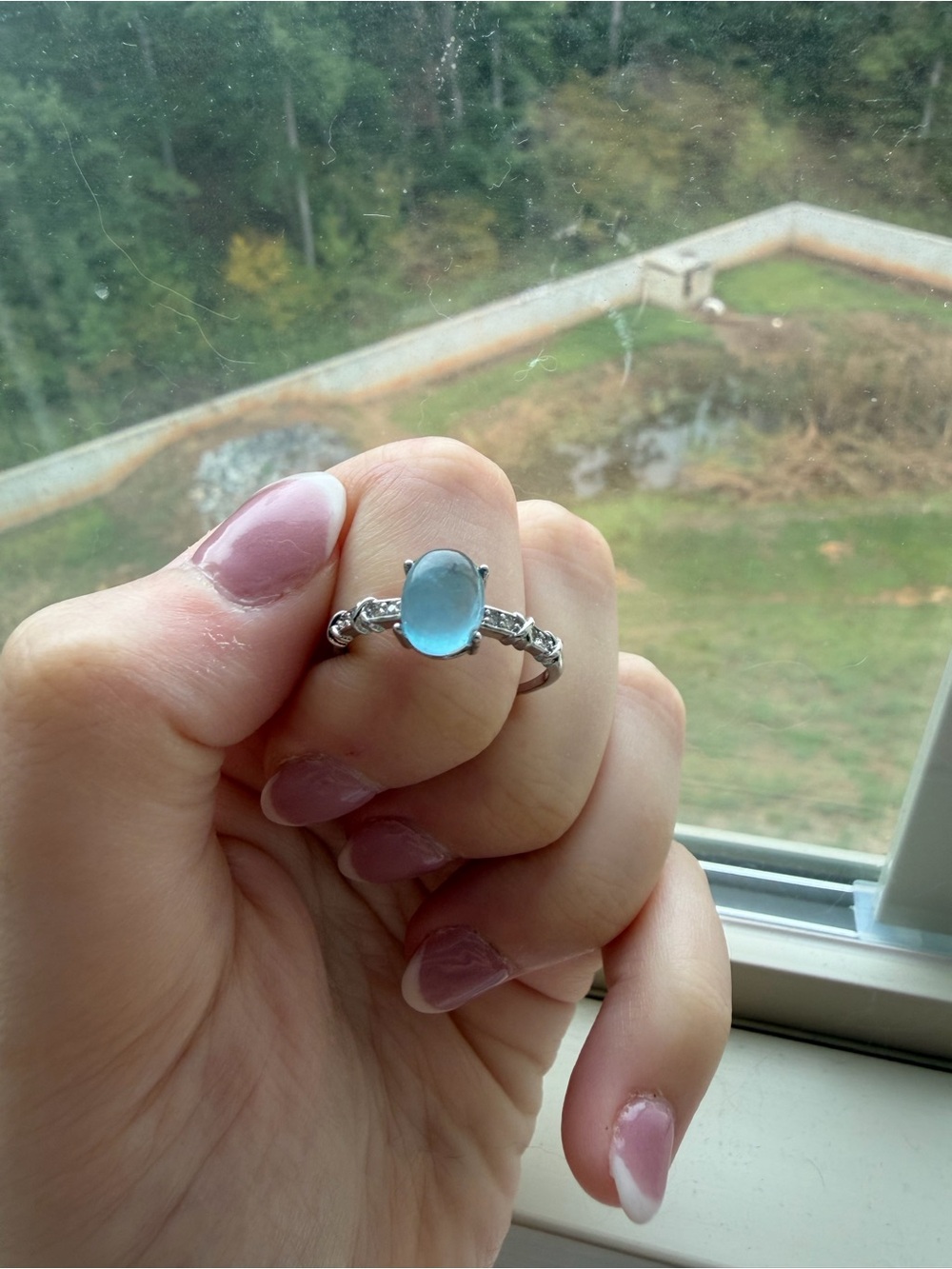 Genuine Aquamarine Crystal Gemstone Ring Silver Adjustable